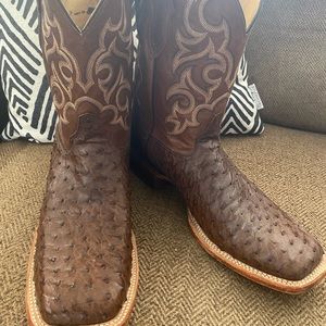 Men’s Justin boots~Full quill Ostrich~ western inspired stitching~Size 14D